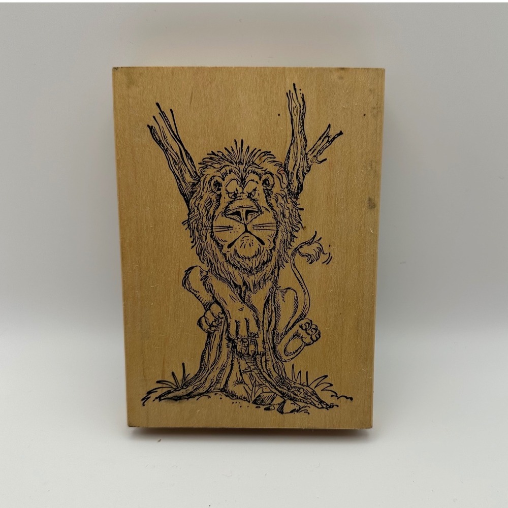 Art Impressions Grumpy Lion In A Tree T-1187 Wood Mount Rubber Stamp Vintage 90s